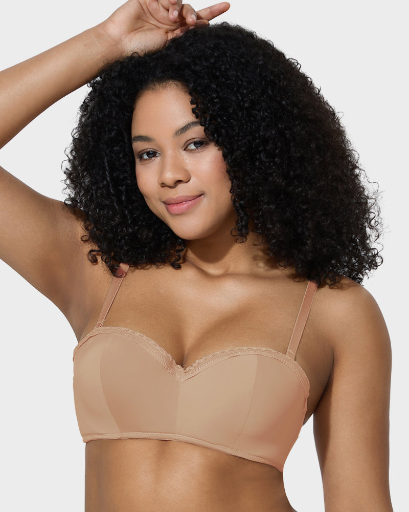 LilyCurve Lace Trim Molded Cup Underwire Bra with Removable Straps in NU