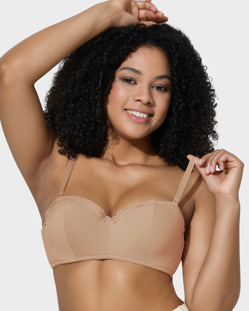 LilyCurve Lace Trim Molded Cup Underwire Bra with Removable Straps in BK
