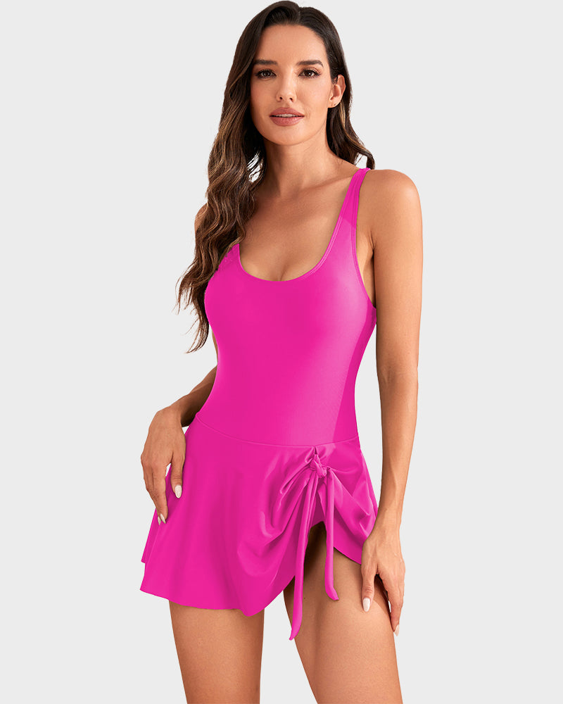 LilyCurve One Piece Tummy Control Tie Knot Swimsuits in BK