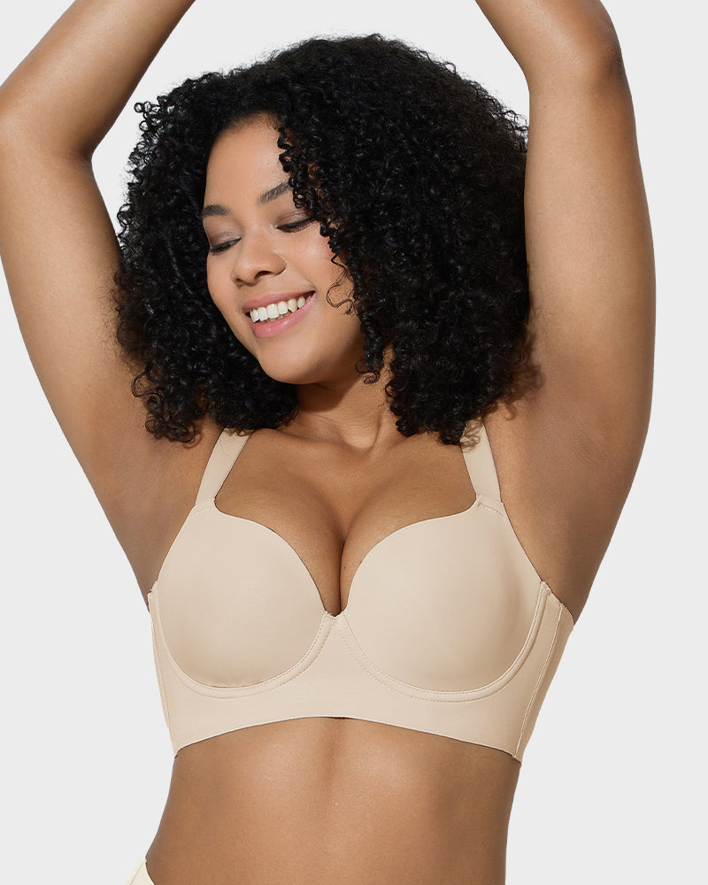 LilyCurve Back Smoothing Push-Up Plunge Bra in NU