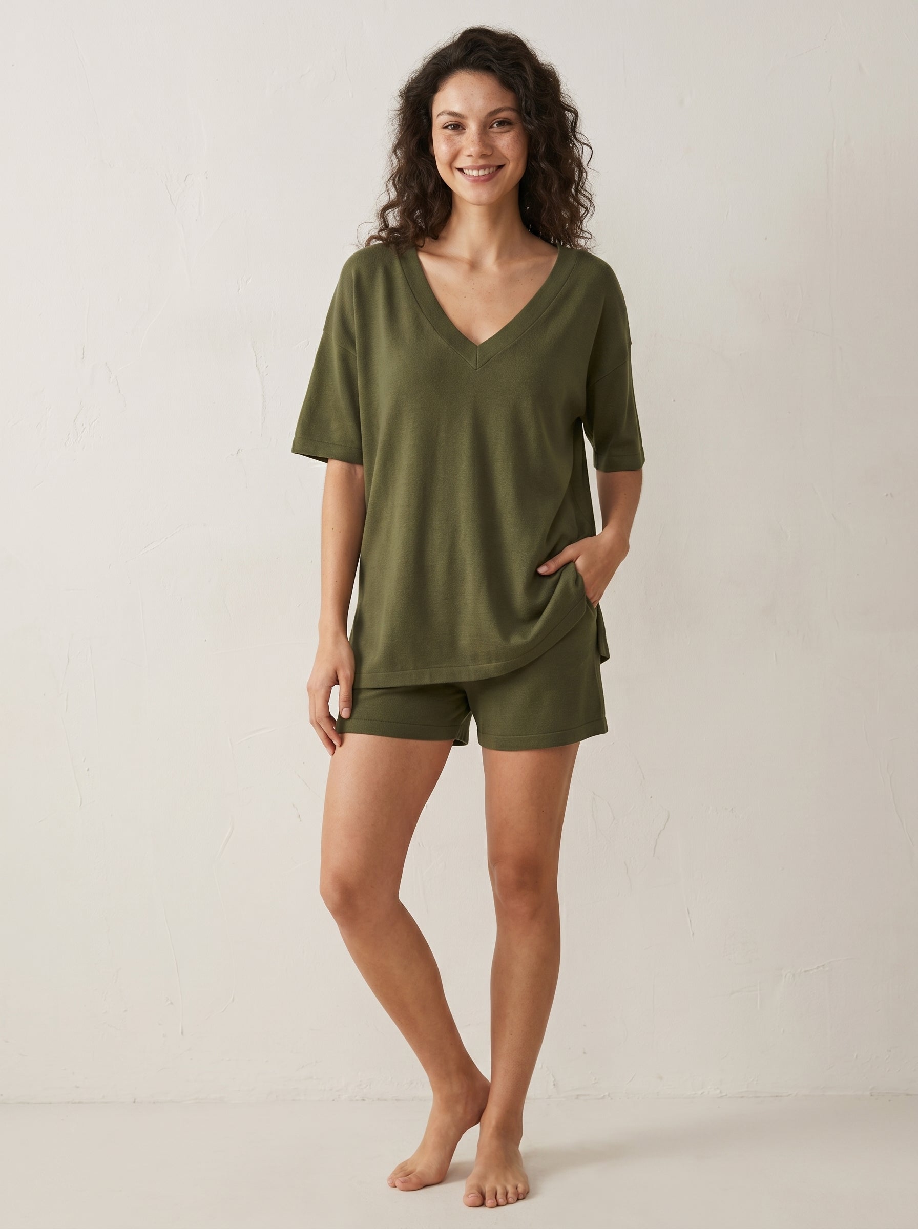 Oversized V-Neck Split Hem Lounge Set