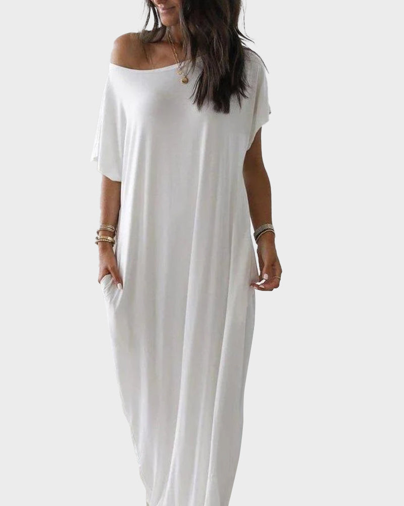 LilyCurve Off-Shoulder Batwing Sleeve Maxi Lounge Dress in GY